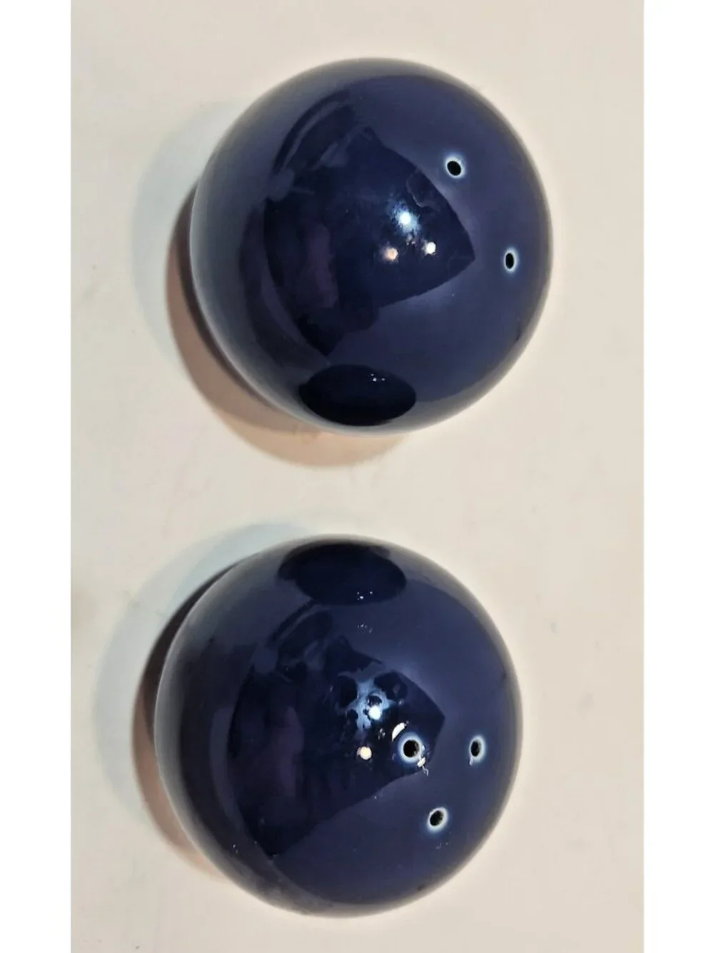 Vintage Nancy Calhoun Sapphire Blue Round Ball Stoneware  Salt & Pepper Shakers